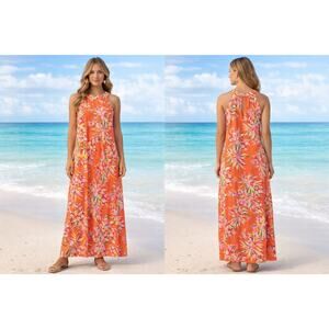 Stella Parker Island Collection Maxi Dress MED Orange Floral Sleeveless NWT